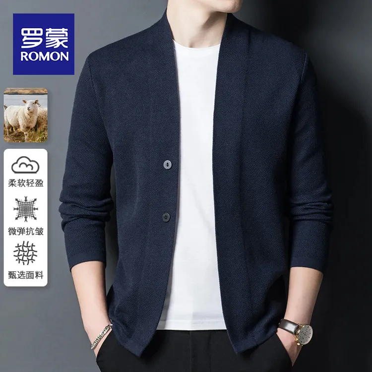 罗蒙秋季开衫毛衣男士2025新款百搭针织衫春秋款商务休闲羊毛上衣