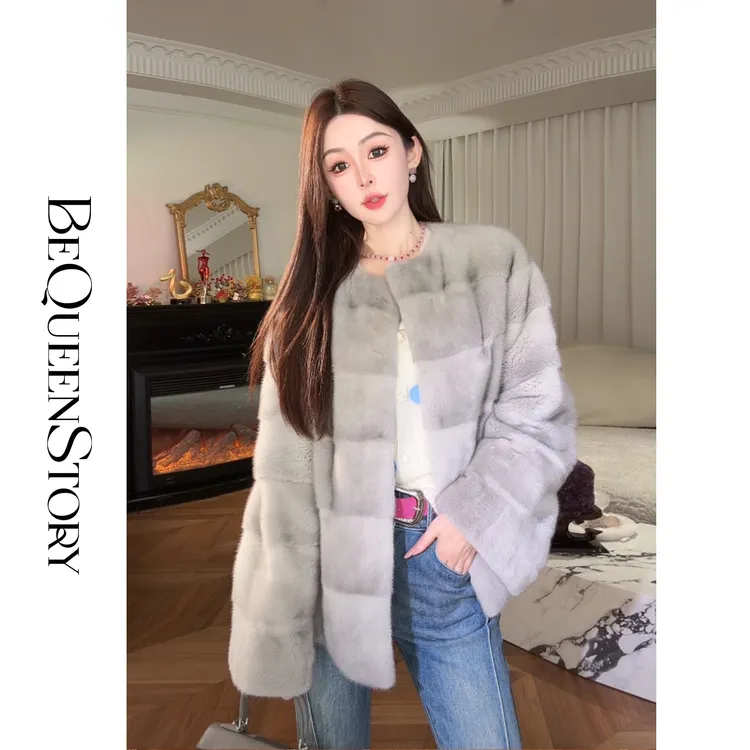 余潇潇【顶流贵妇】天鹅绒短2蓝宝石2XP色水貂真丝里布横排工艺外套