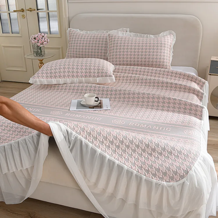 非遗好物-凉豆豆A类冰丝凉席床裙款可水洗可折叠防滑软凉席透气