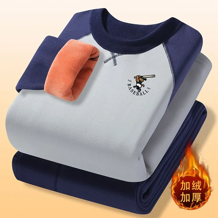 保暖内衣男款2025秋冬季加绒圆领透气青少年学生秋衣秋裤男士套装