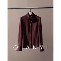 纤屹2025秋冬新款醋酸衬衣气质polo领轻奢显瘦通勤女装高级感衬衫