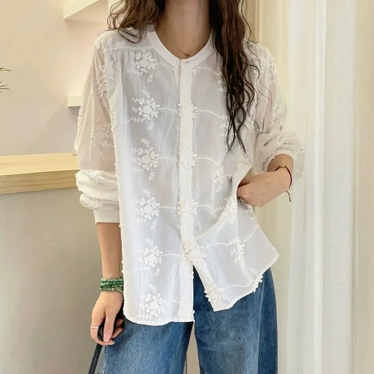 立体花朵刺绣洋气衬衫女欧洲站2025早春新款欧货女装设计感小衫潮