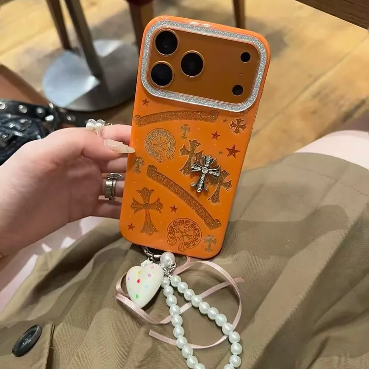 橙色复古十字架适用iPhone17promax手机壳苹果16pro个性15/14新款