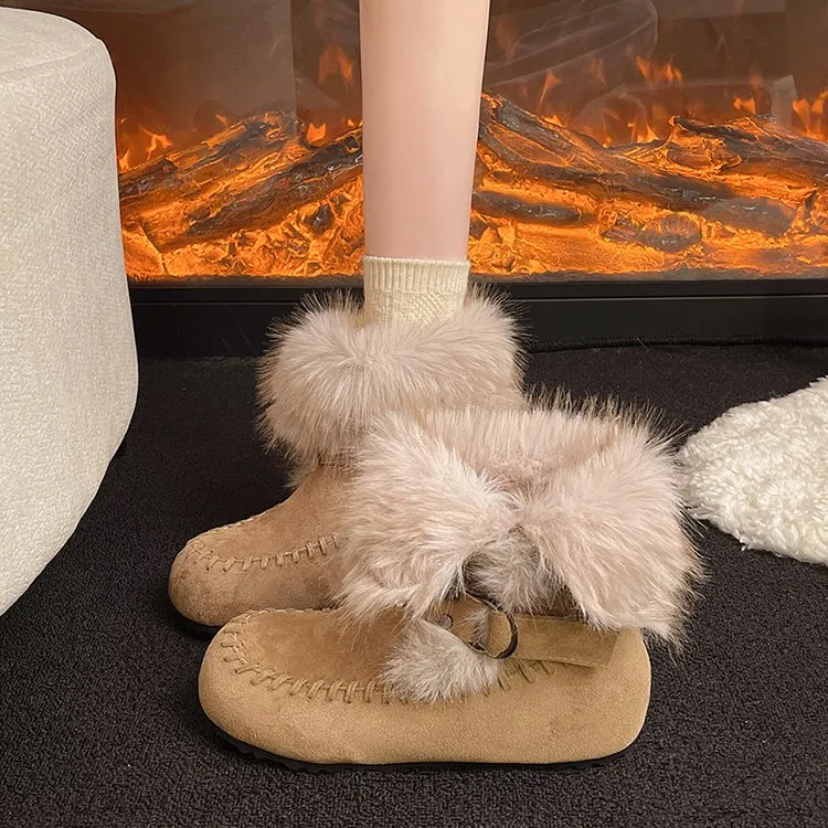 内增高毛绒雪地靴女2025冬季新款两穿短筒加绒保暖短靴勃肯鞋棉鞋