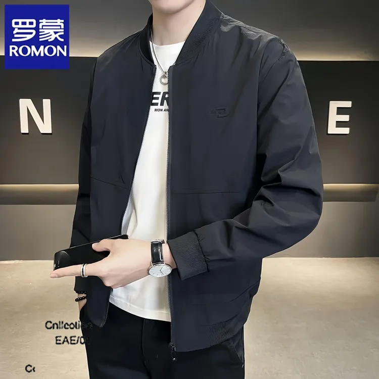 罗蒙新款棒球领外套男士春秋韩版修身商务休闲行政时尚夹克飞行服