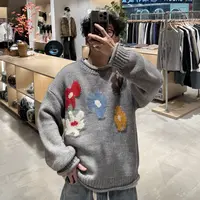 针织圆领宽松型长袖保暖发热毛衣拼接休闲风保暖 LF25270
