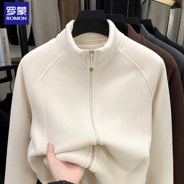 罗蒙新款时尚拼接摇粒绒男士夹克秋冬季百搭宽松拉链抓绒卫衣外套