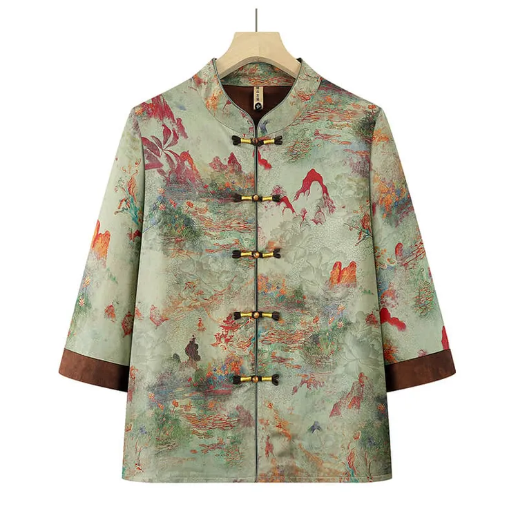 新中式奶奶装春装薄款外套时尚气质衬衫中老年女夏季盘扣唐装上衣