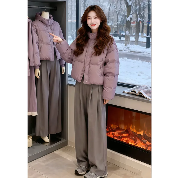 紫色短棉服女2025冬季新版加厚小个子面包服外套