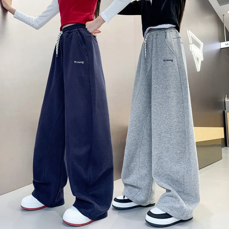 女童裤子2025新款儿童春秋直筒卫裤中大童休闲长裤宽松韩版弯刀裤