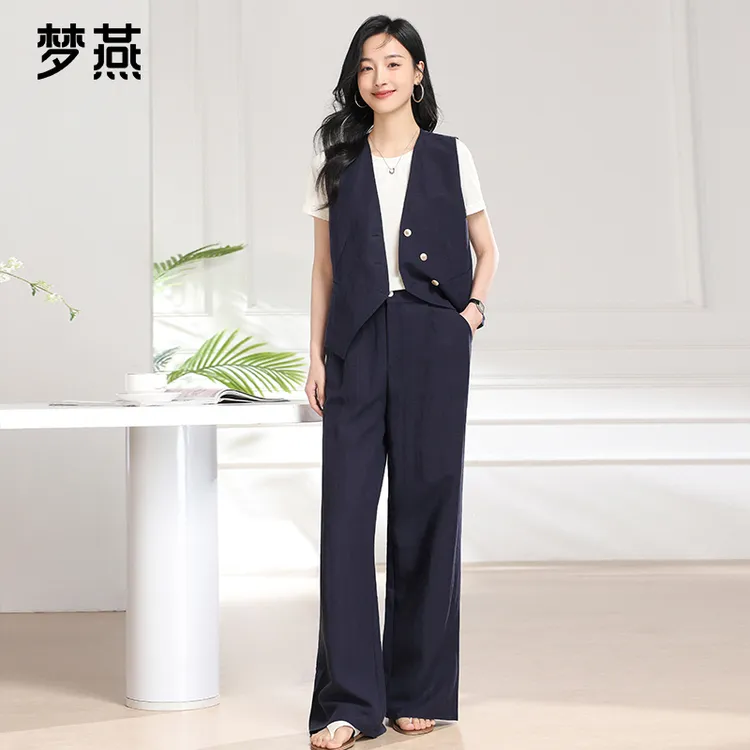 梦燕春秋女款休闲宽松舒适通勤老钱风气质百搭时尚套装AB04B5007