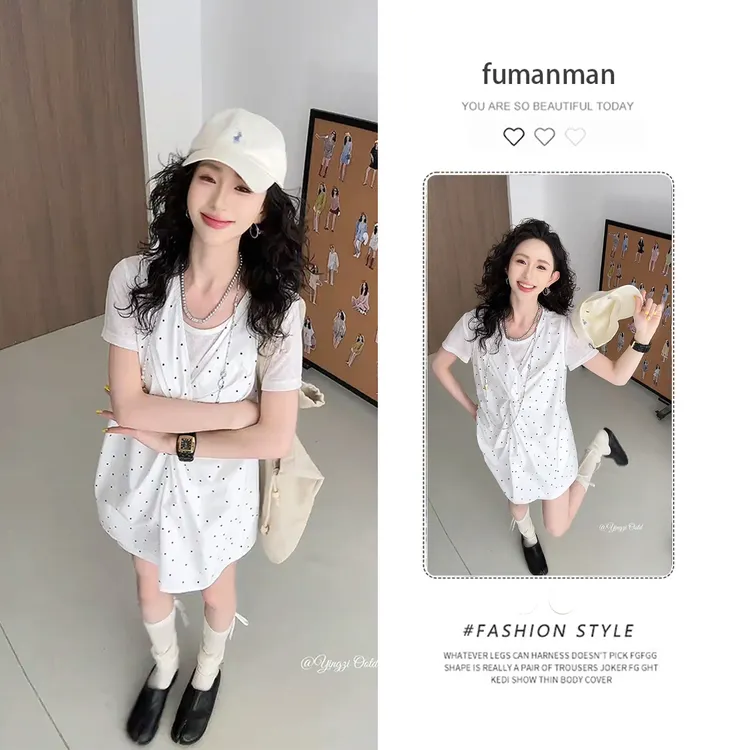 夏季韩系套装女2025新款设计感波点上衣简约内搭配显瘦短裙三件套