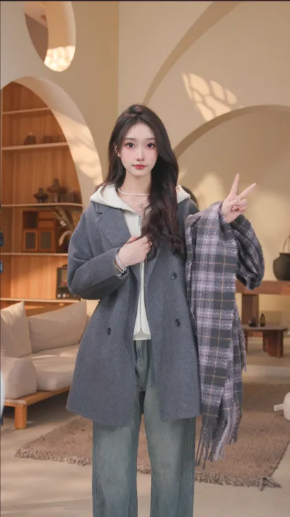 伊迪卡双面羊毛大衣韩系气质百搭秋冬季中长款宽松女士时尚双面呢