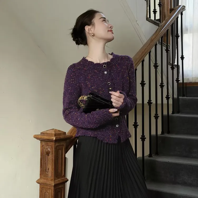 HELA AOMI “紫雾彩点”绵羊毛高级感软糯花纱针织衫CY5DC33485