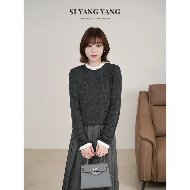 斯洋洋SIYANG针织高温撒银圆领撞色通勤百搭打底上衣SY510A065SYY