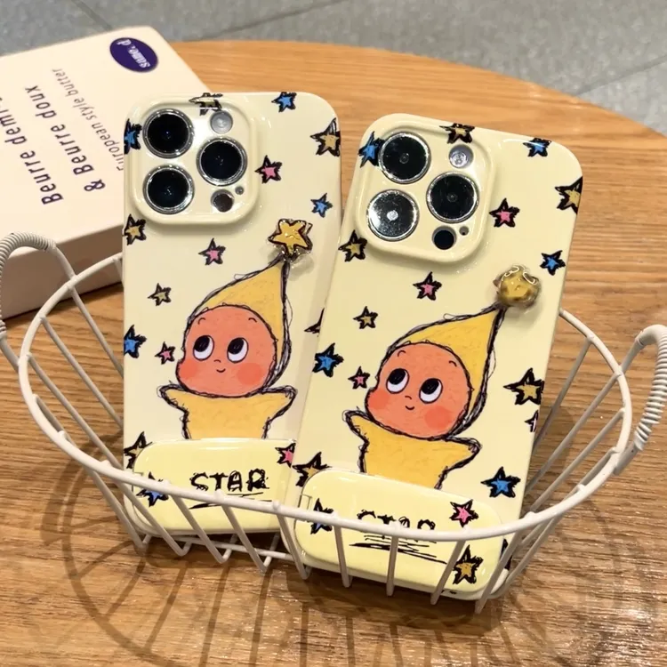 雅天立涂鸦旋转星星人支架适用苹果16/17手机壳华为vivoppo小米套