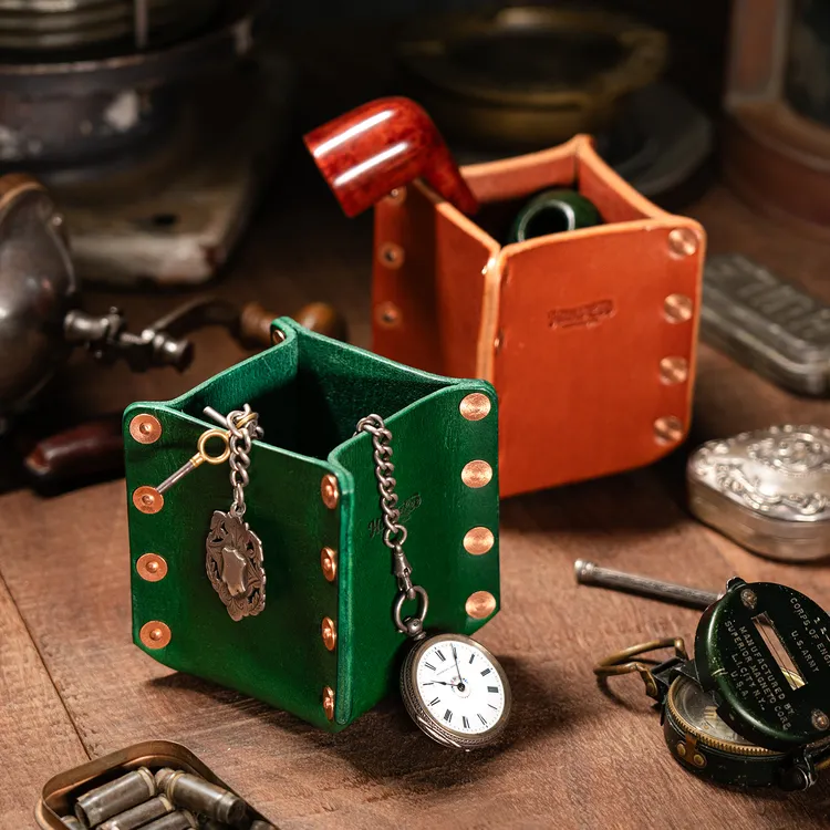 大汉原创手工重磅收纳桶斗桶笔桶整张植鞣牛皮实心紫铜钉复古机车