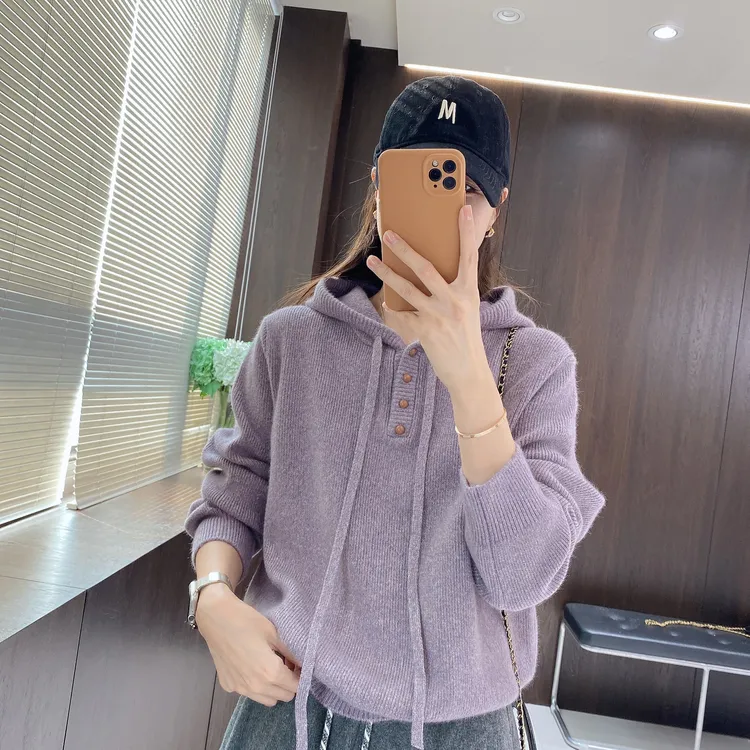 IMFLY金小金自制女装 针织衫DYW9965早秋休闲百搭连帽套头上衣