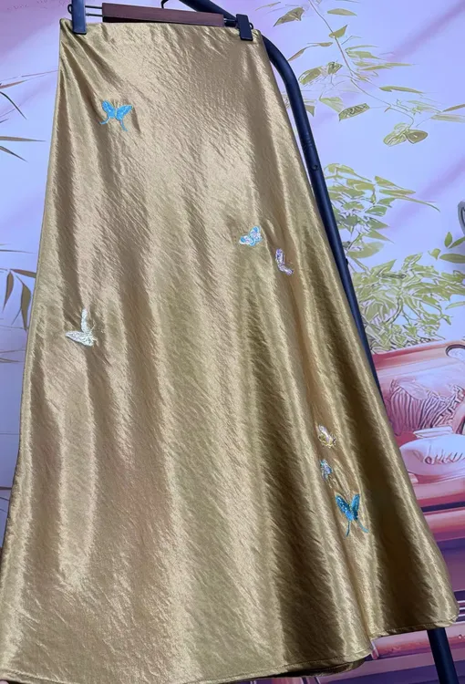 新中式国风提花绣花A字薄款女士秋季半身长裙