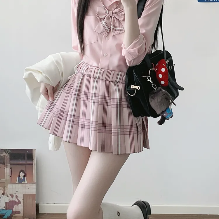 绊JK原创【山桃】正版JK制服格裙半身裙短裙A字裙百褶裙校供粉色
