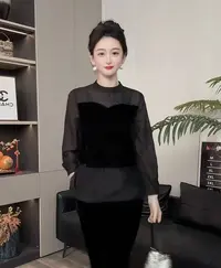新款面膜丝绒拼接袖气质时尚上衣
