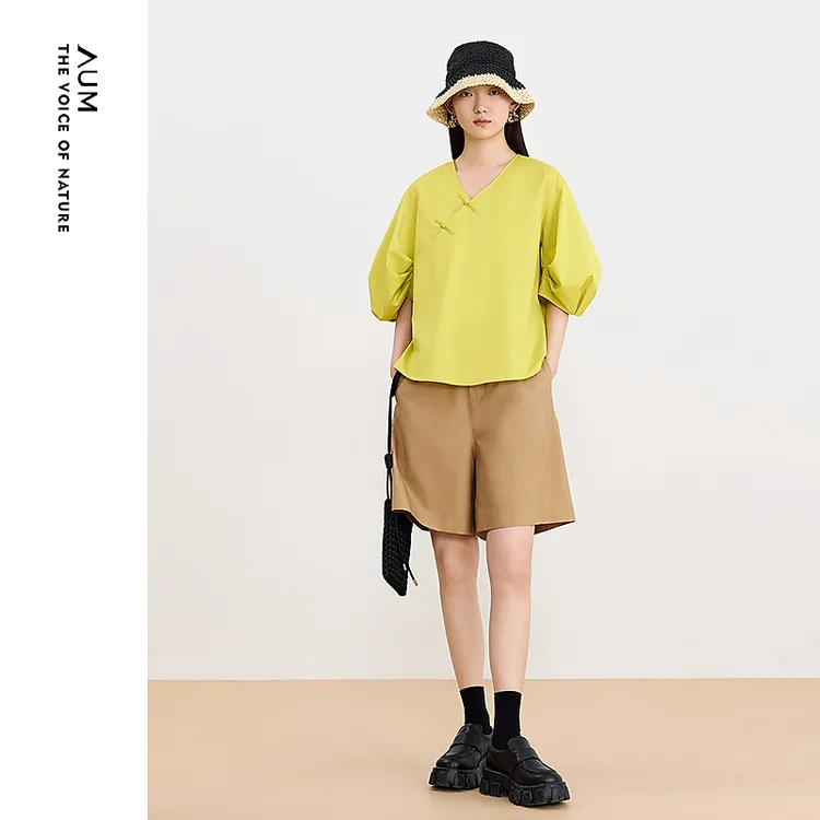 【轻松套装】AUM噢姆夏日粉彩短袖中式时尚衬衫百搭显瘦女M1EG21881