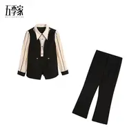 橘子-春季新款设计感假两件上衣时髦黑色长裤两件套五季家ZL98086
