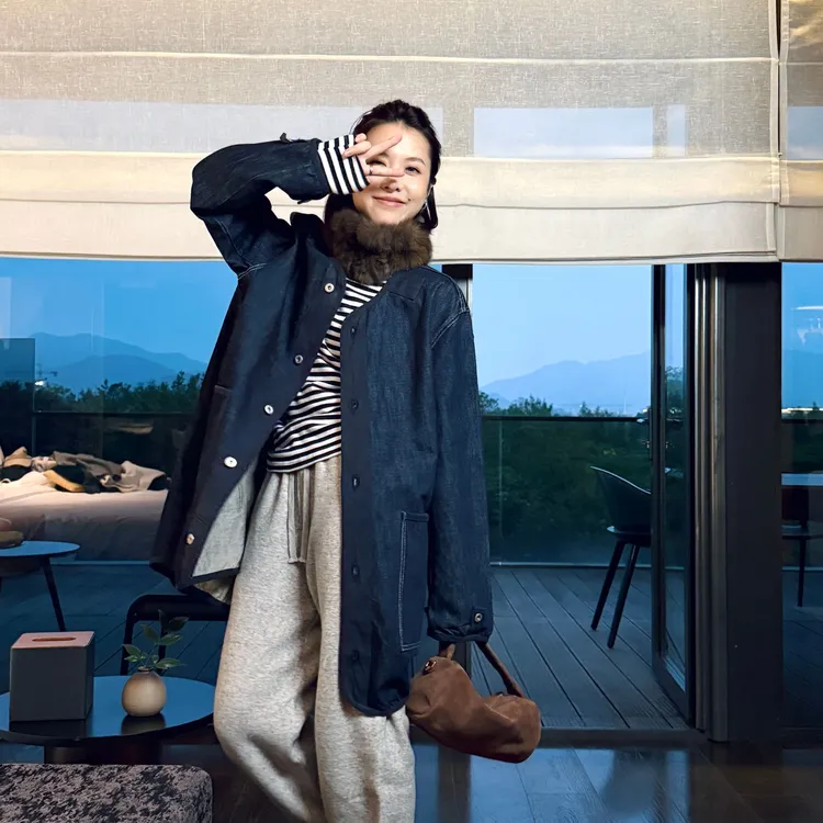 DE Mincollection靛蓝牛仔夹克/大口袋日系宽松中长牛仔外套55614