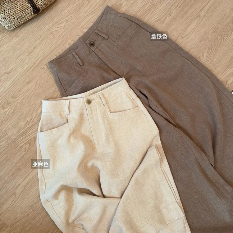 原麻色老钱风棉麻松弛感西装裤女夏季薄款高腰显瘦百搭休闲长裤商品图