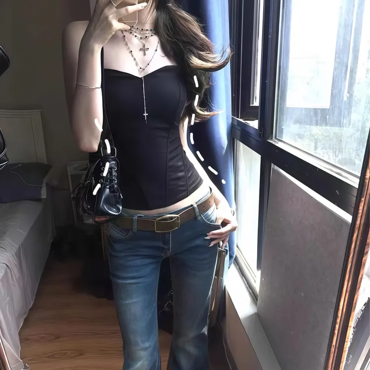 法式白色背心女遮副乳婚纱礼服紧身鱼骨胸衣绝美黑色抹胸上衣收腰