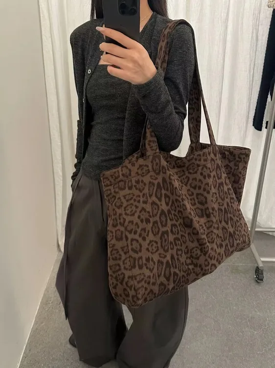 韩版大容量豹纹单肩包ins风学生托特包女士休闲包购物袋时尚秋冬