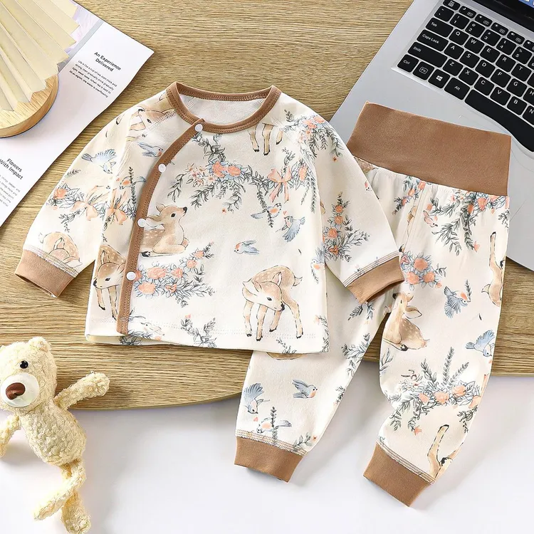 春秋新款无骨衣服新生儿睡衣套装秋冬婴幼儿纯棉护肚保暖内衣宝宝