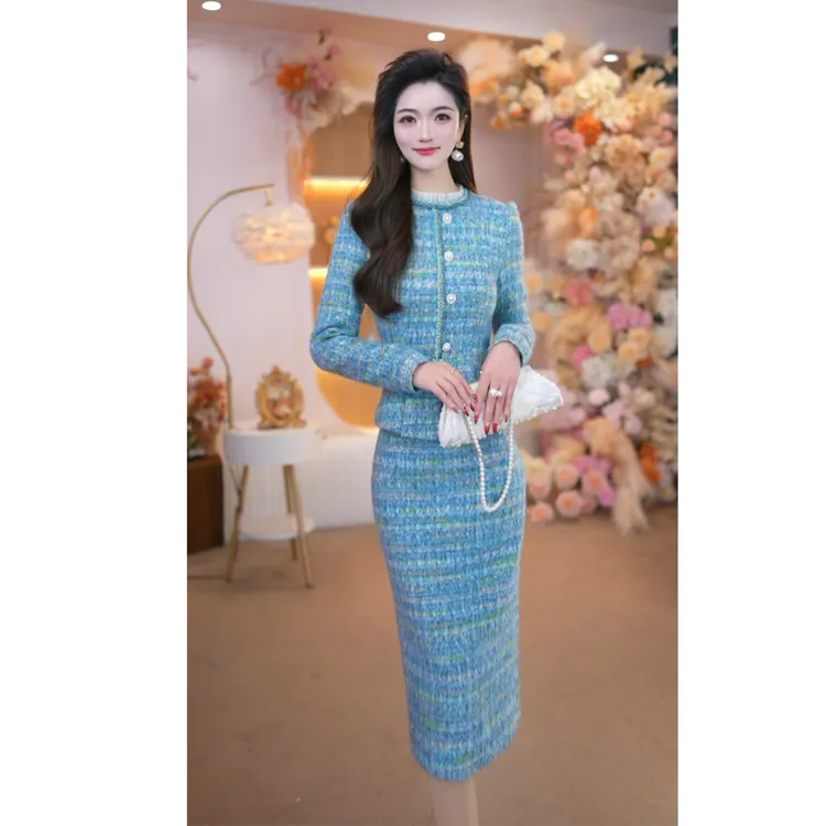 2025秋冬新款女装时尚气质显瘦假两件长袖小香风法式连衣裙25344L