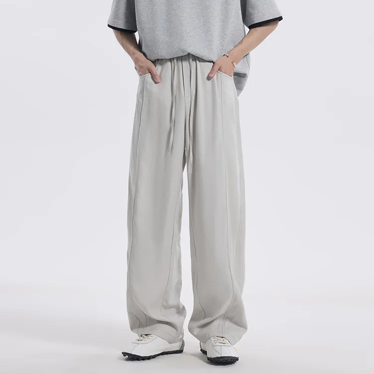 莱赛尔休闲裤百搭亚麻简约宽松设计感高级感男装时尚长裤6022