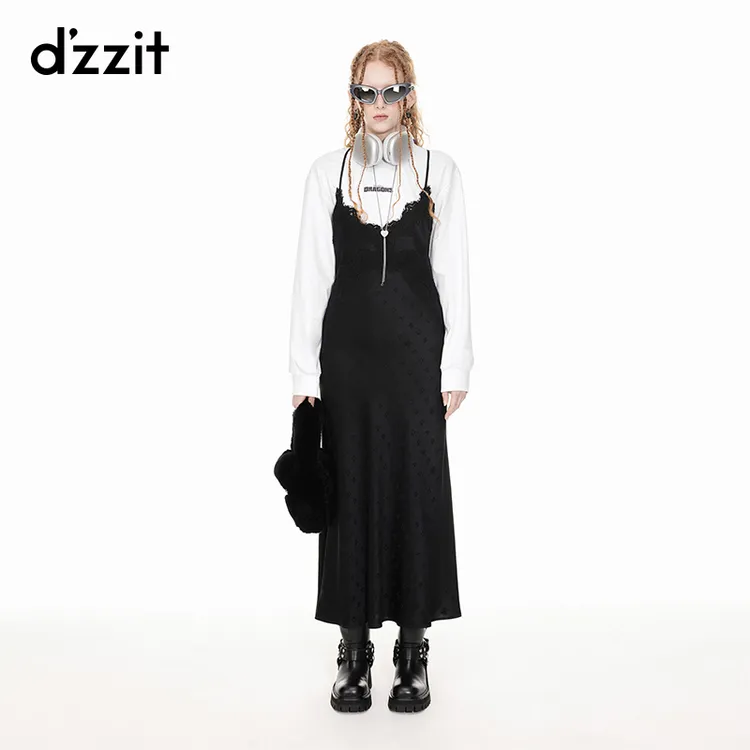 【驯龙高手联名款】dzzit地素字母提花连衣裙春秋两件套女3I1O612