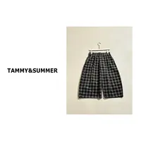 【Tammy&Summer】宽松时尚松紧腰百搭阔腿七分裤格子休闲裤510017