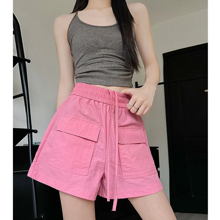 美式大口袋工装短裤女夏季外穿显瘦休闲运动裤高腰速干阔腿五分裤