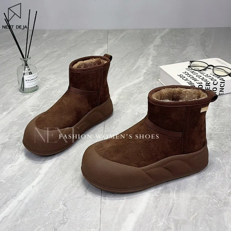 真皮松糕雪地靴女2025冬季新款厚底短靴加绒加厚保暖防滑防水棉靴