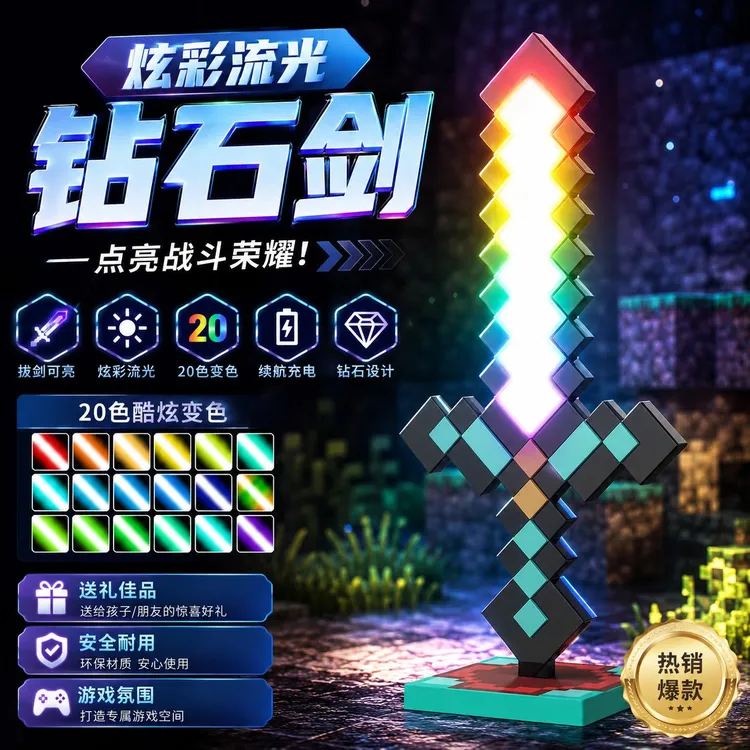 正版授权我的世界钻石剑儿童男发光剑玩具刀礼物正版周边夜灯摆件