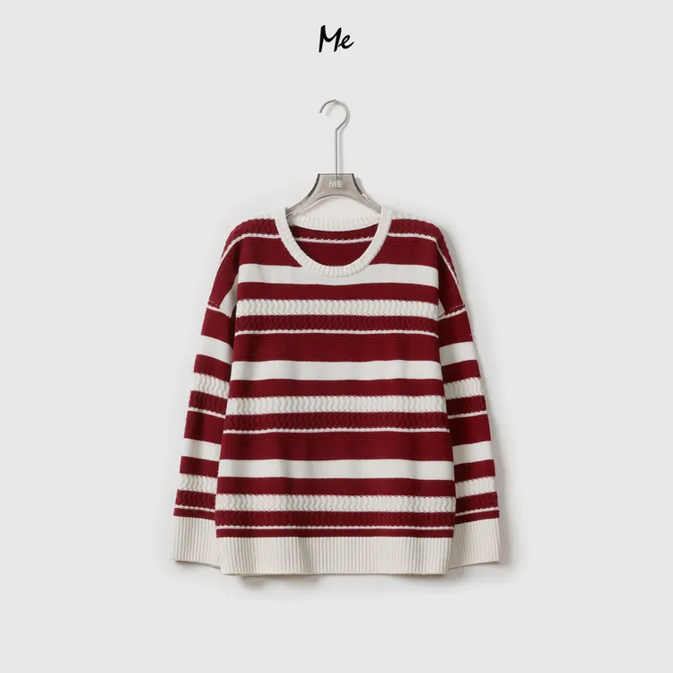 ME【水波条纹毛衣】100绵羊毛云柔轻盈415G条纹针织毛衣MEQA0070