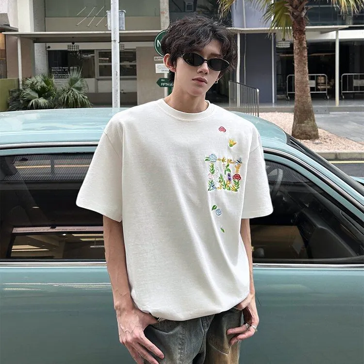 美式痞帅重磅短袖T恤男女款夏季ins潮牌街头宽松圆领印花上衣