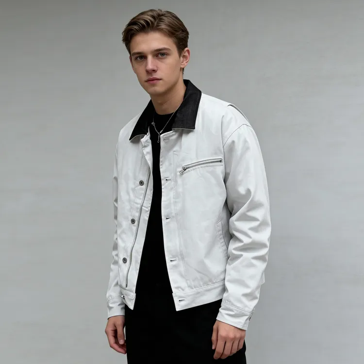 莱赛尔复古拼色翻领夹克男士痞帅高级感夹棉美式潮牌休闲宽松外套