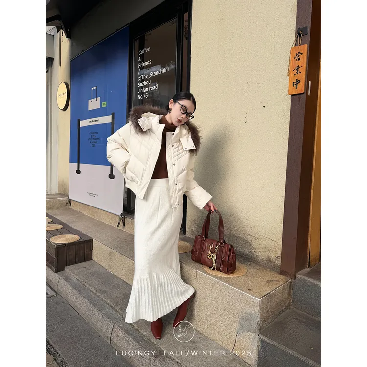 鹭青一原创【安鲤】亲肤羊毛针织慵懒风伞摆半身裙L25Q7675B