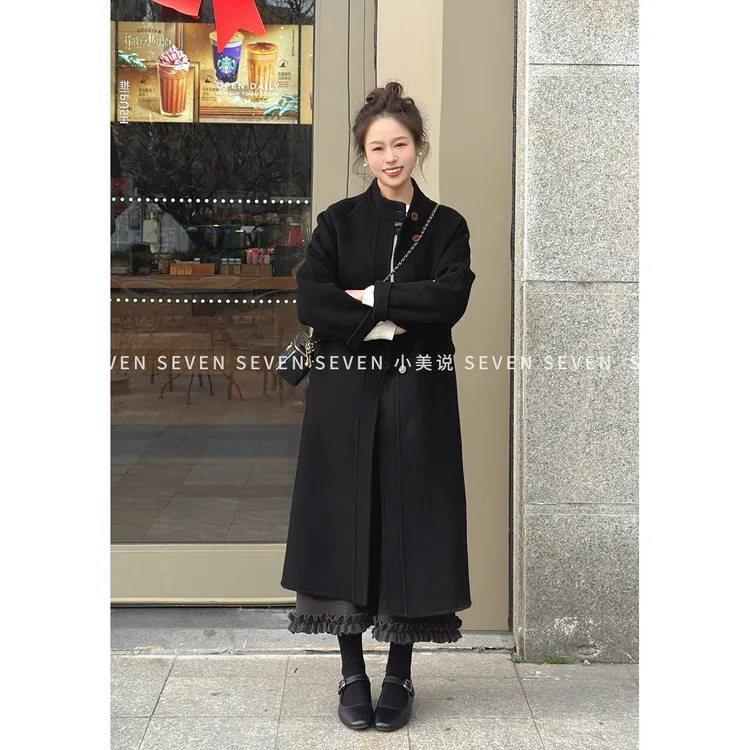 ⑦七七146小个子冬季保暖100%双面呢羊毛大衣女中长款外套小美说