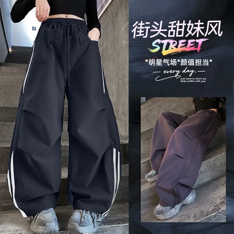 女童裤子春秋款儿童工装裤2025新款中大童洋气美式潮款运动休闲裤