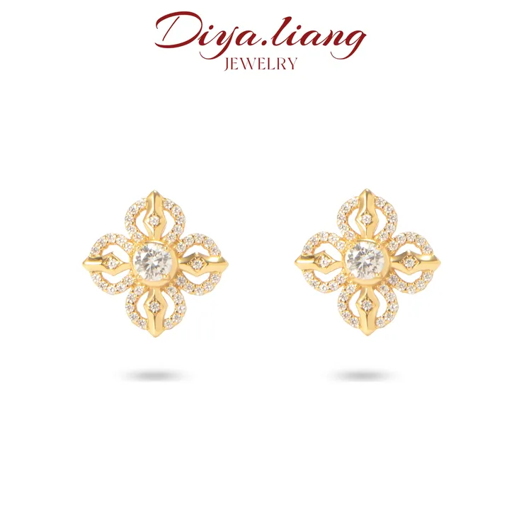 925银耳饰 梁雅帝新品【十字金刚杵】密镶满钻气质百搭纯银耳饰