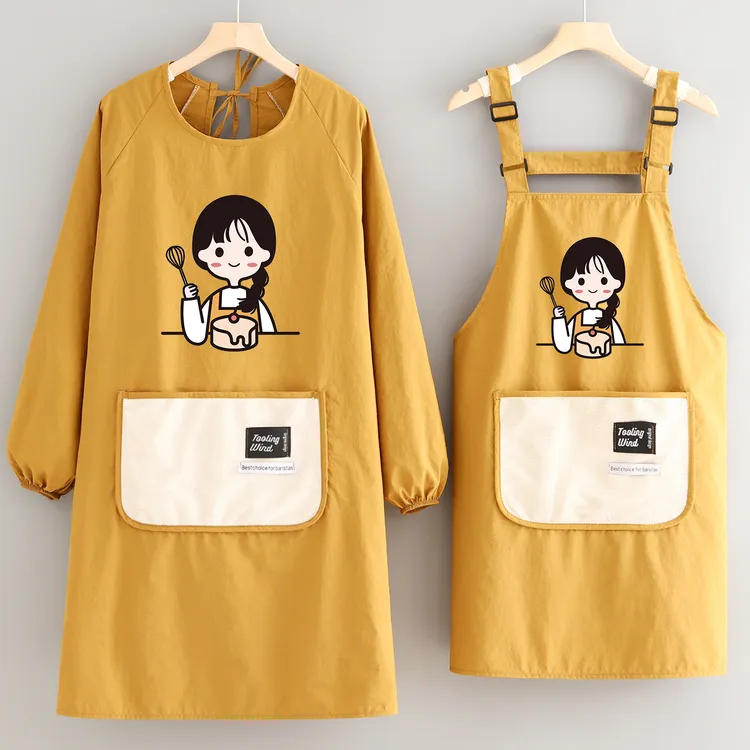 日系防泼水长袖做饭围裙家用厨房成人罩衣定制logo餐饮专用工作服