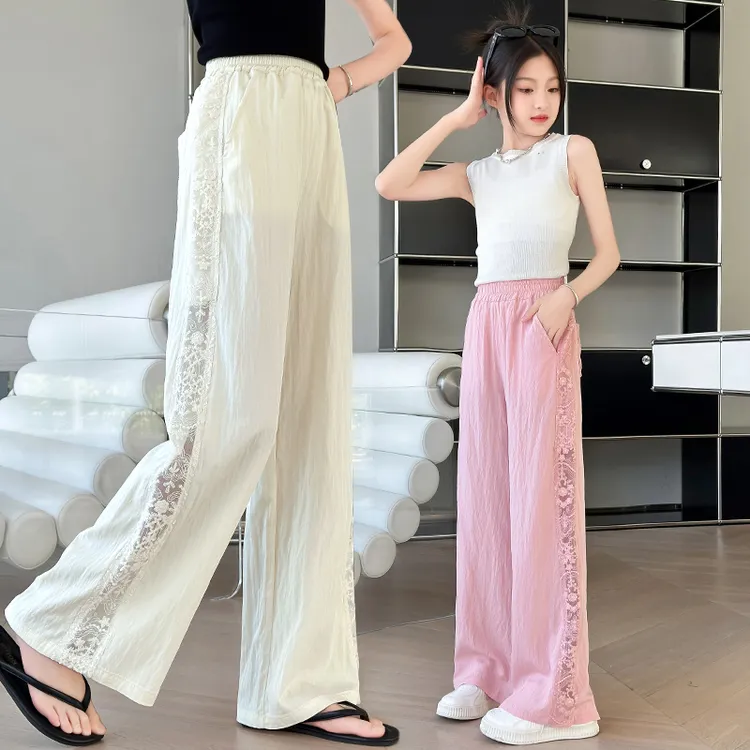 女童夏装薄款阔腿裤2025新款女大童宽松休闲防蚊裤夏季蕾丝山本裤