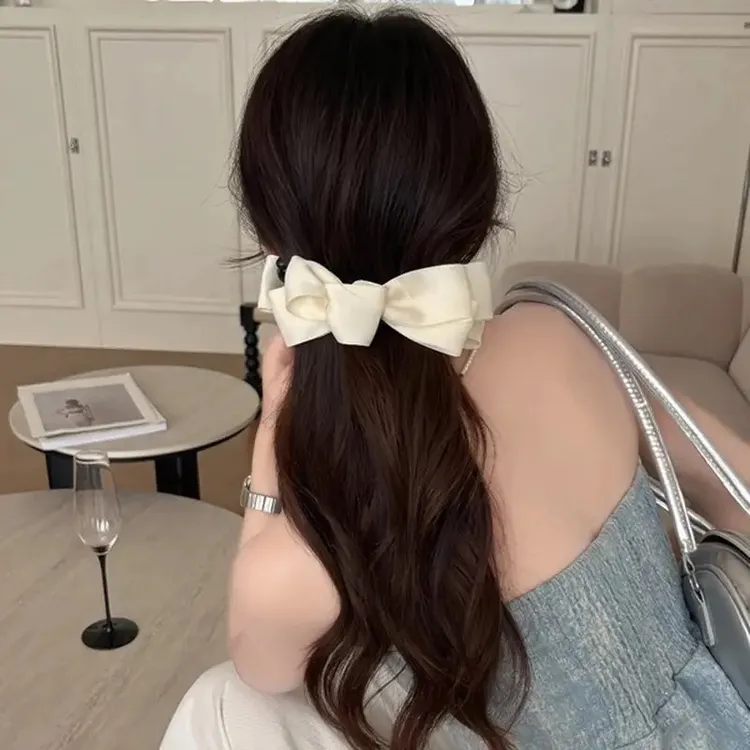 韩系缎面多层蝴蝶结香蕉夹女新款甜美后脑勺高马尾发夹气质百搭