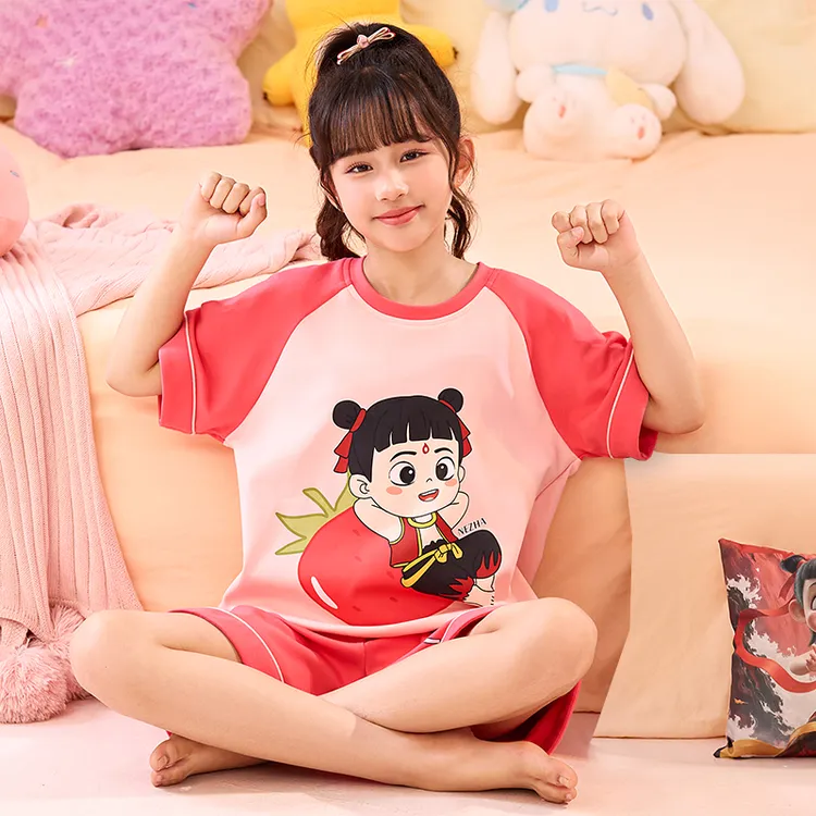 2025夏季儿童睡衣女童短袖棉质薄款中大童卡通公主宝宝家居服套装
